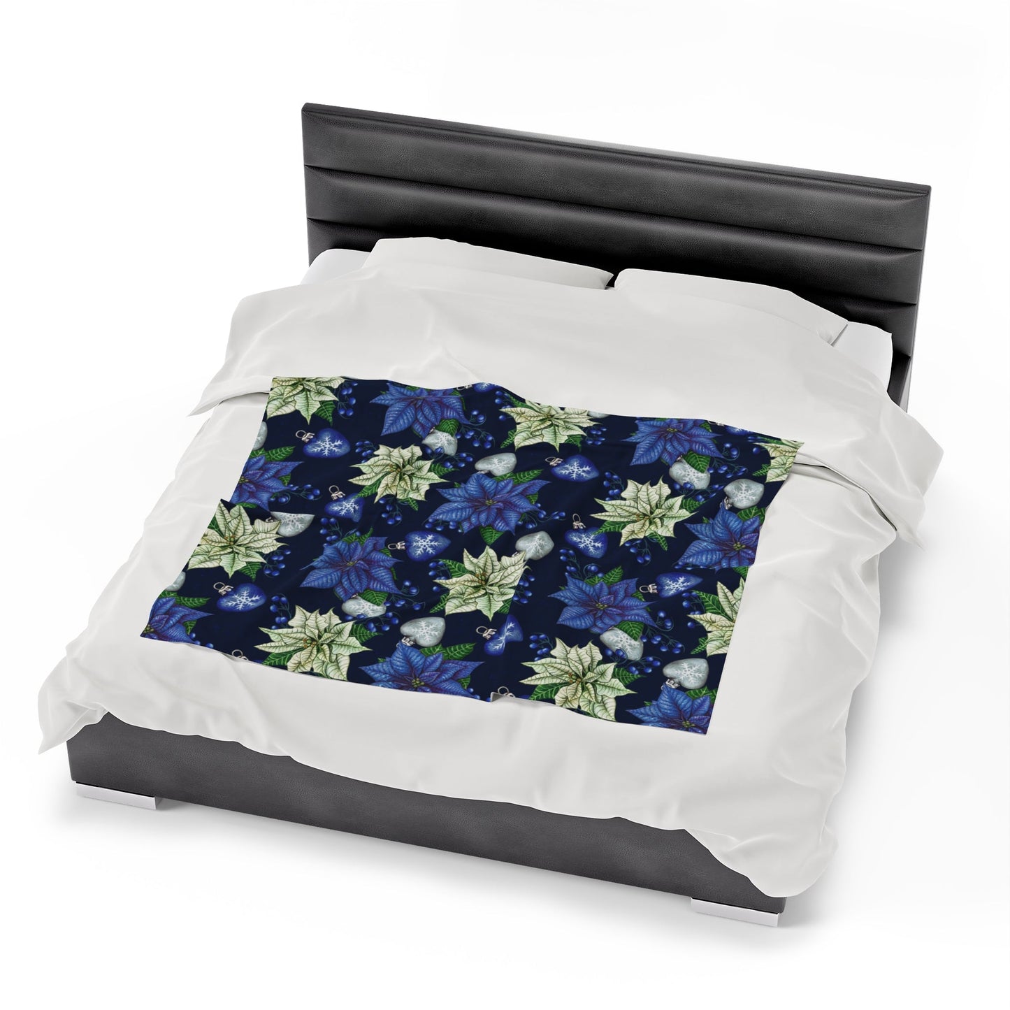 Blue Poinsettia Flower Velveteen Plush Blanket - NY GIftcraft