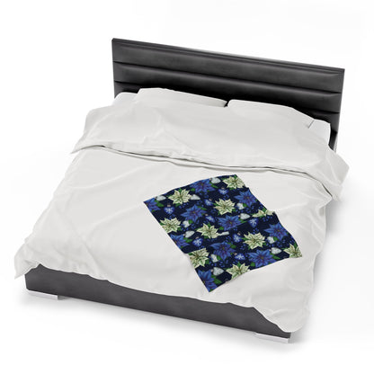 Blue Poinsettia Flower Velveteen Plush Blanket - NY GIftcraft