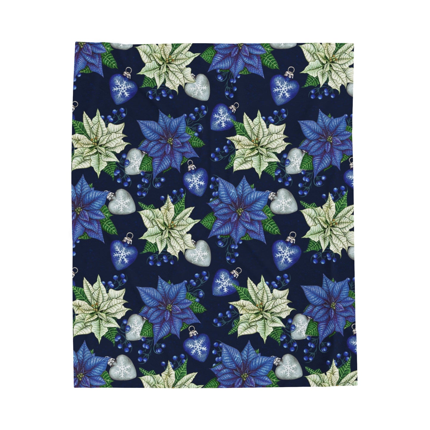 Blue Poinsettia Flower Velveteen Plush Blanket - NY GIftcraft