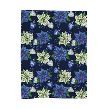 Blue Poinsettia Flower Velveteen Plush Blanket - NY GIftcraft