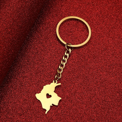 Colombia Map Stainless Steel Keychain | Gold or Silver - NY GIftcraft