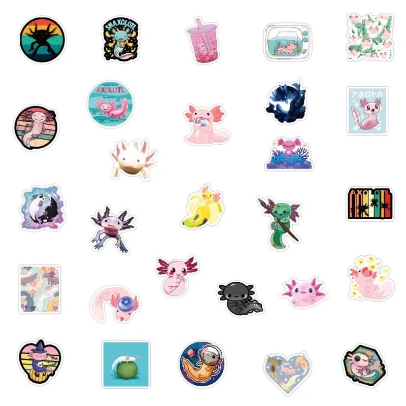 Cute Mexico Ambystoma Mexicanum Axolotl Cartoon Animal Stickers Waterproof | Package 10/50/100Pcs - NY GIftcraft