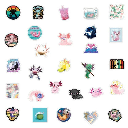 Cute Mexico Ambystoma Mexicanum Axolotl Cartoon Animal Stickers Waterproof | Package 10/50/100Pcs - NY GIftcraft