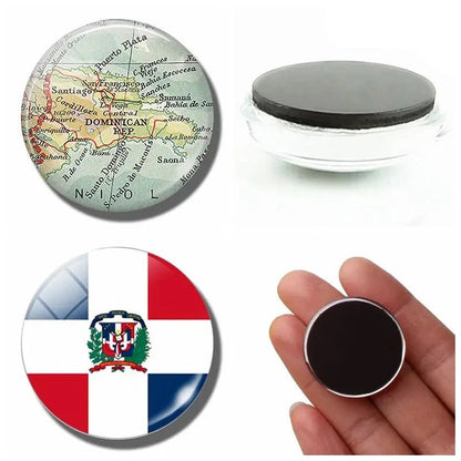 Dominican Republic flag or map refrigerator magnet. Glass dome, refrigerator magnet, memo holder, home decoration. - NY GIftcraft