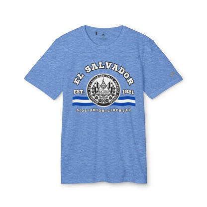 El Salvador adidas® Unisex Sport T-shirt, UPF 50+ protection, Exclusive printed design on the front was created and printed by our store. - NY GIftcraft