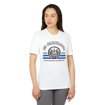 El Salvador adidas® Unisex Sport T-shirt, UPF 50+ protection, Exclusive printed design on the front was created and printed by our store. - NY GIftcraft