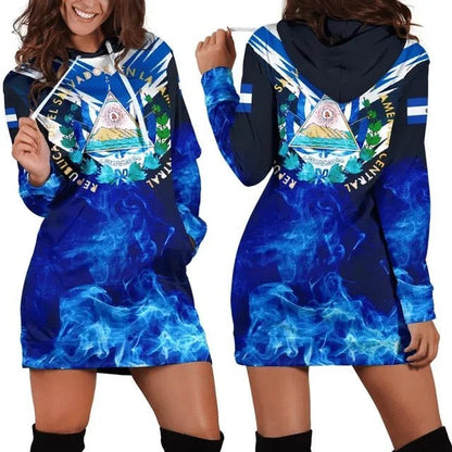 El Salvador Flag Casual Hoodie Dress Women | Long Sleeve - NY GIftcraft