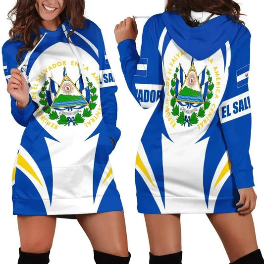 El Salvador Flag Casual Hoodie Dress Women | Long Sleeve - NY GIftcraft