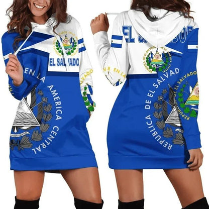 El Salvador Flag Casual Hoodie Dress Women | Long Sleeve - NY GIftcraft