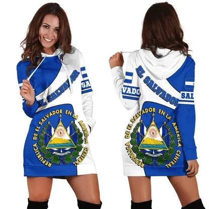 El Salvador Flag Casual Hoodie Dress Women | Long Sleeve - NY GIftcraft