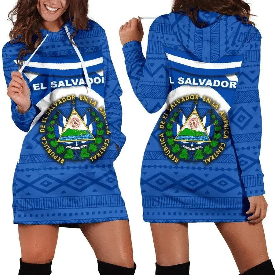 El Salvador Flag Casual Hoodie Dress Women | Long Sleeve - NY GIftcraft