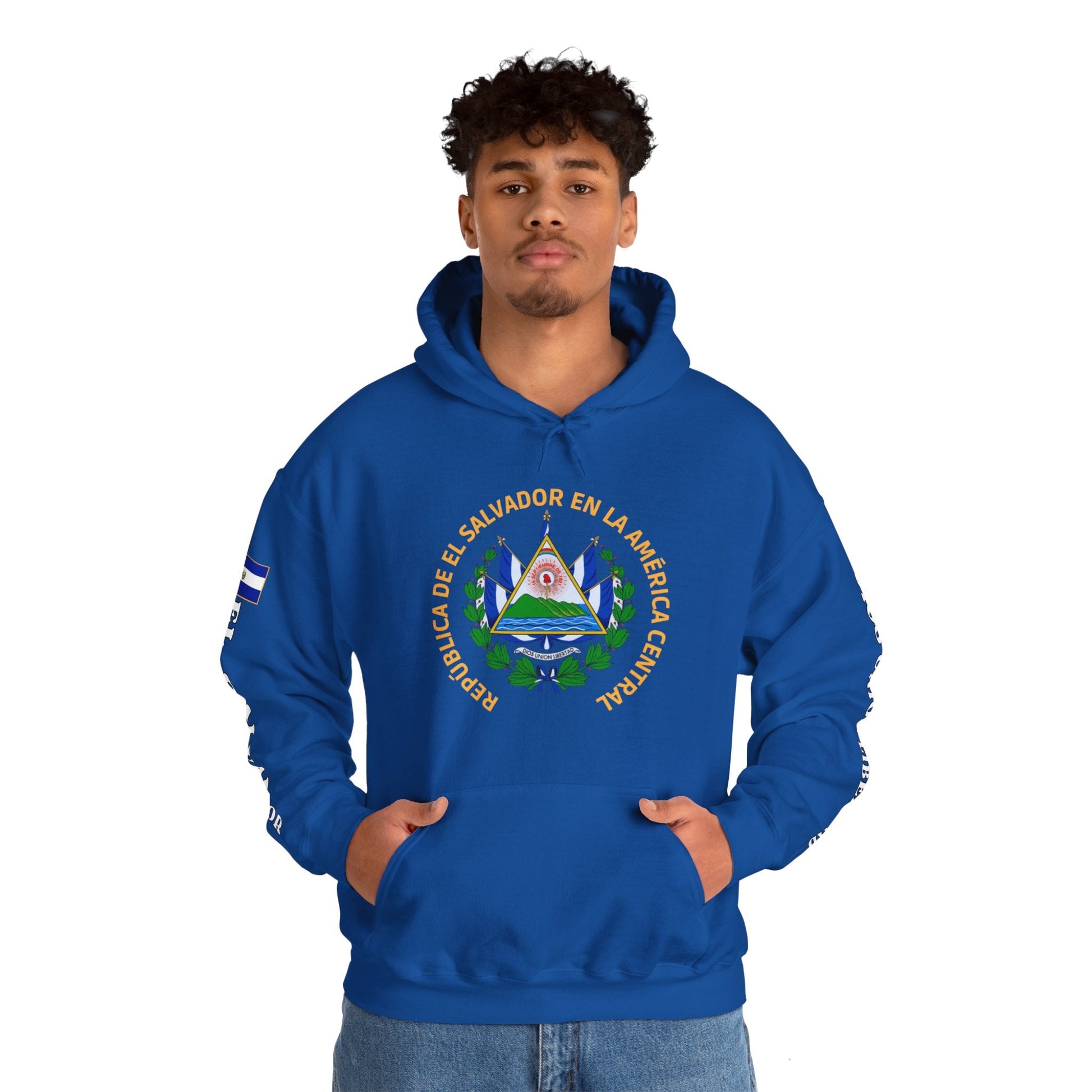 Escudo de El Salvador Unisex Heavy Blend Hoodie | Comfortable, relaxing and warm feeling | Large Kangaroo Pocket | El Salvador Hoodies - NY GIftcraft