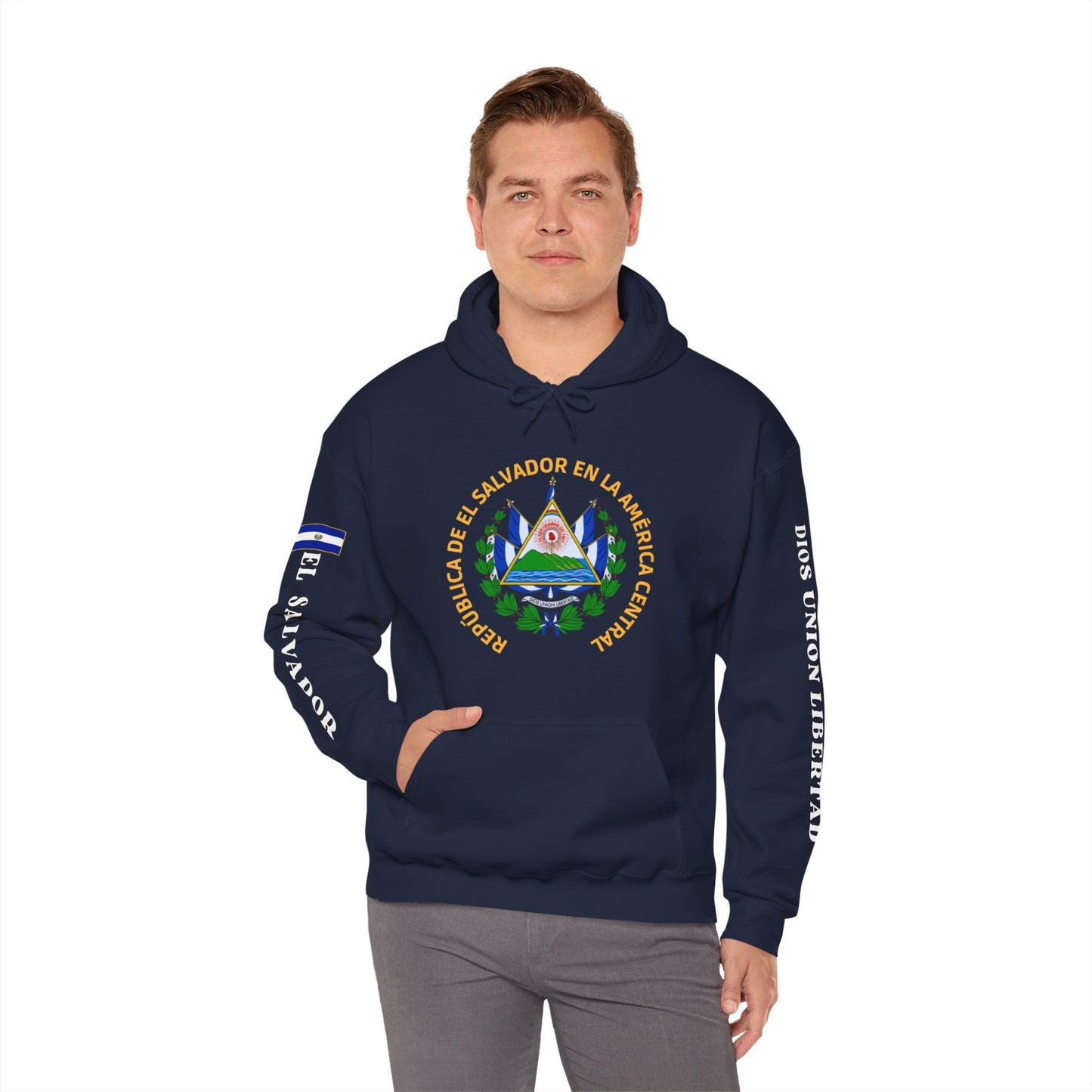 Escudo de El Salvador Unisex Heavy Blend Hoodie | Comfortable, relaxing and warm feeling | Large Kangaroo Pocket | El Salvador Hoodies - NY GIftcraft