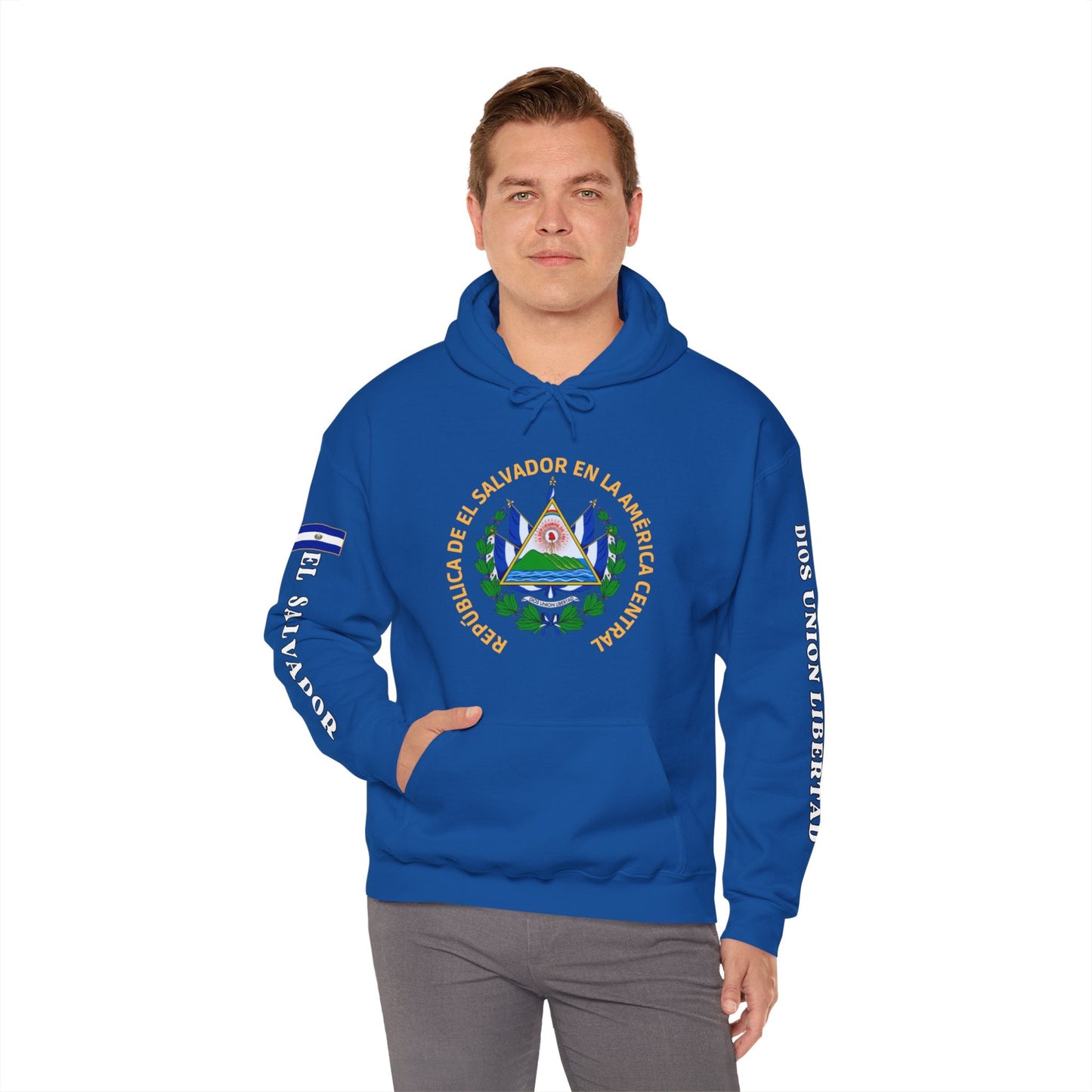 Escudo de El Salvador Unisex Heavy Blend Hoodie | Comfortable, relaxing and warm feeling | Large Kangaroo Pocket | El Salvador Hoodies - NY GIftcraft