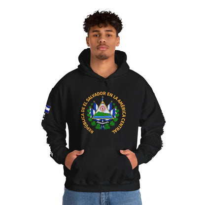 Escudo de El Salvador Unisex Heavy Blend Hoodie | Comfortable, relaxing and warm feeling | Large Kangaroo Pocket | El Salvador Hoodies - NY GIftcraft