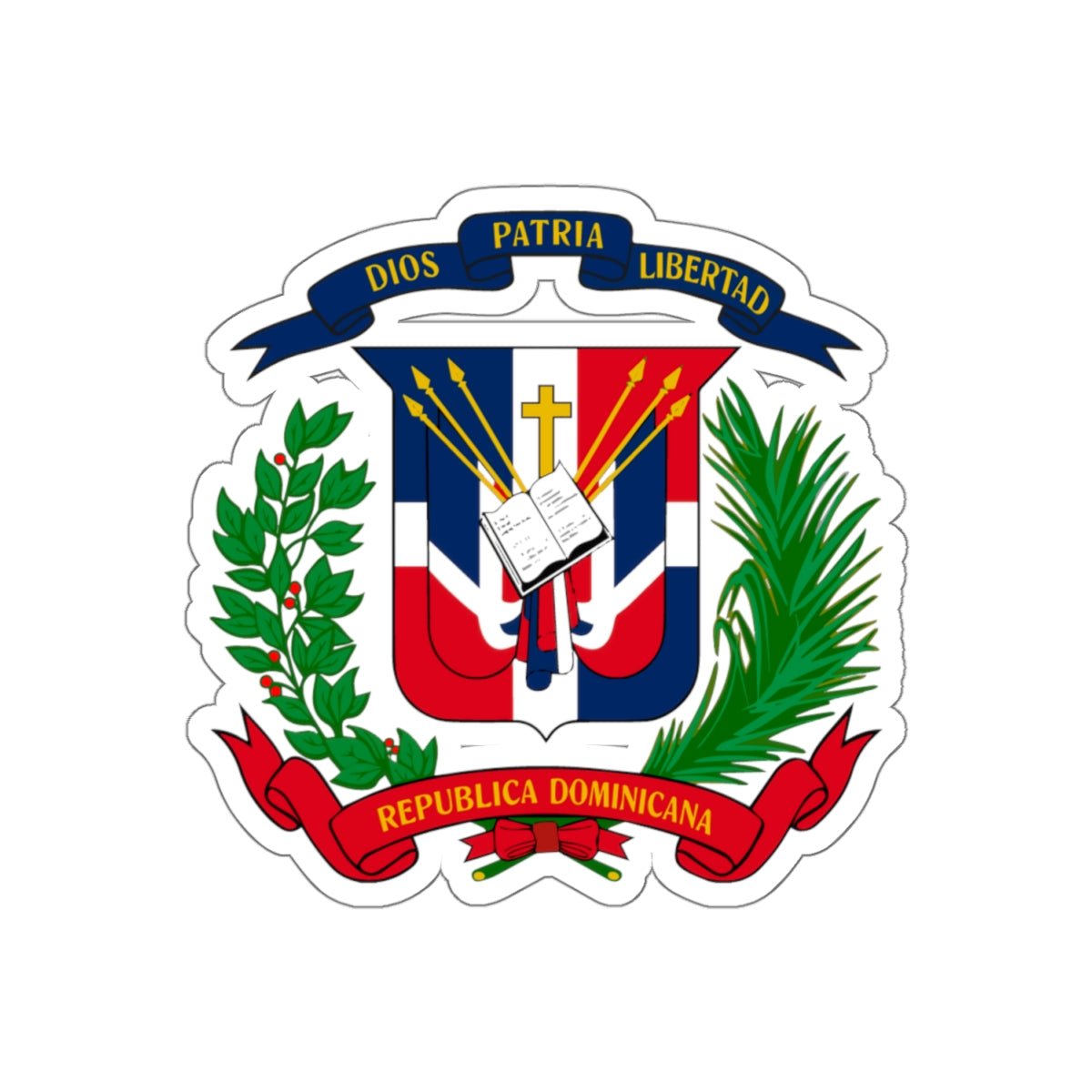 Escudo de Republica Dominicana Stickers | Available in four sizes | Glossy paper finish | Scratch - resistant surface - NY GIftcraft