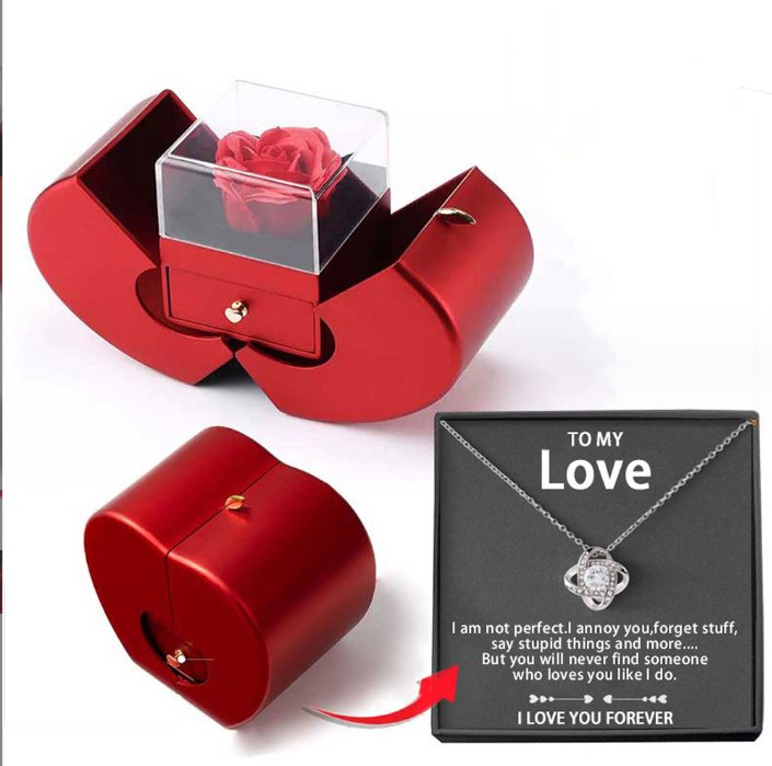 Fashion Jewelry Box Red Apple Christmas Gift Necklace Eternal Rose For Girl Mother's Day Valentine's Day Gifts With Artificial Flower Rose Flower Jewelry Box - NY GIftcraft