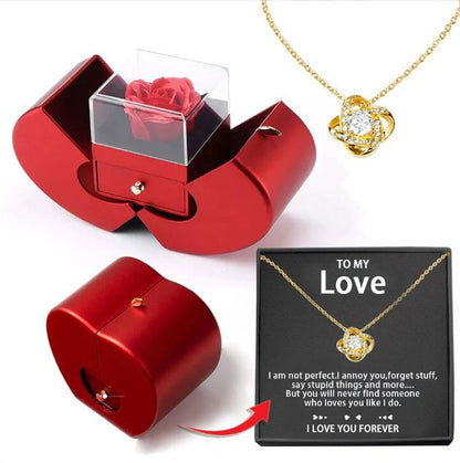 Fashion Jewelry Box Red Apple Christmas Gift Necklace Eternal Rose For Girl Mother's Day Valentine's Day Gifts With Artificial Flower Rose Flower Jewelry Box - NY GIftcraft