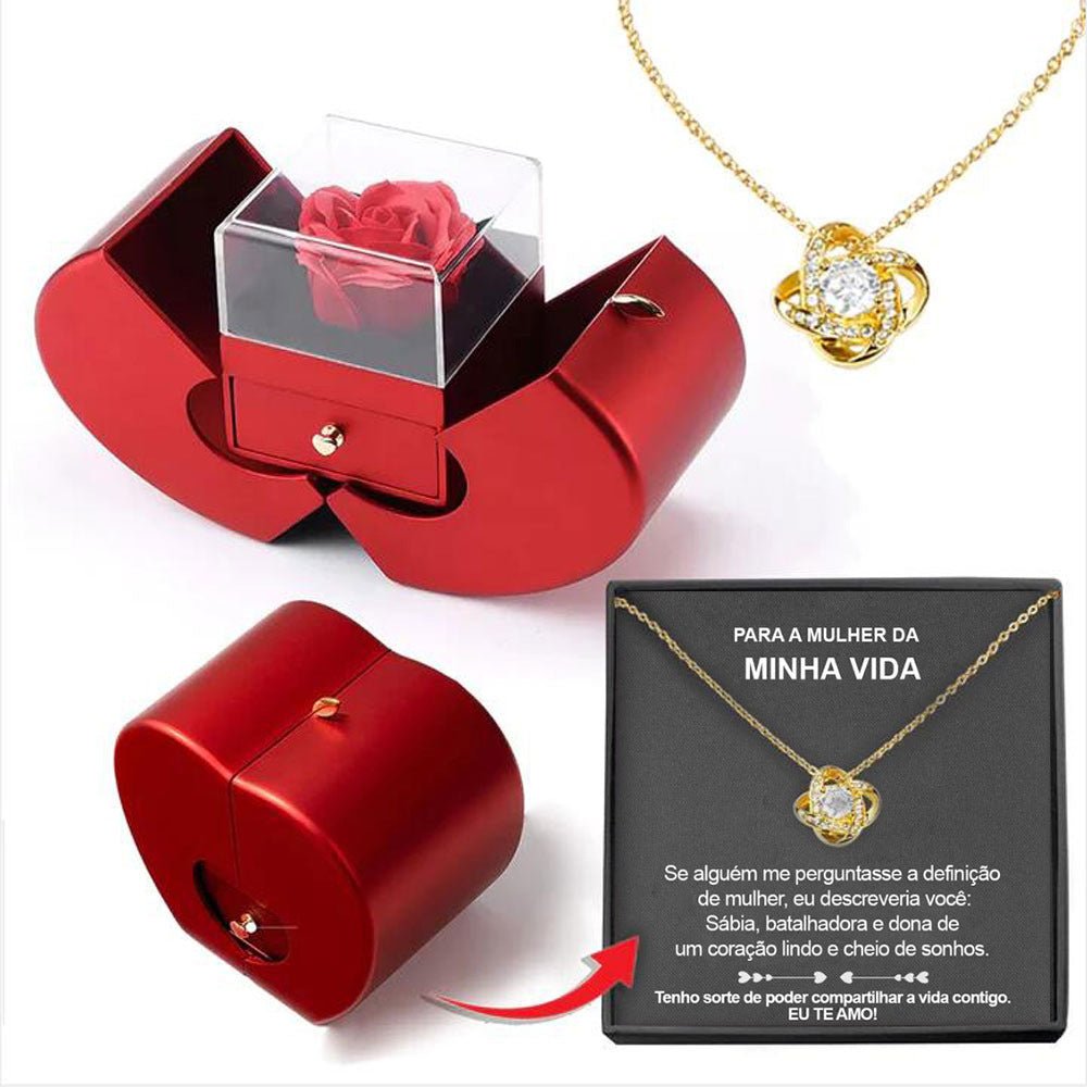 Fashion Jewelry Box Red Apple Christmas Gift Necklace Eternal Rose For Girl Mother's Day Valentine's Day Gifts With Artificial Flower Rose Flower Jewelry Box - NY GIftcraft