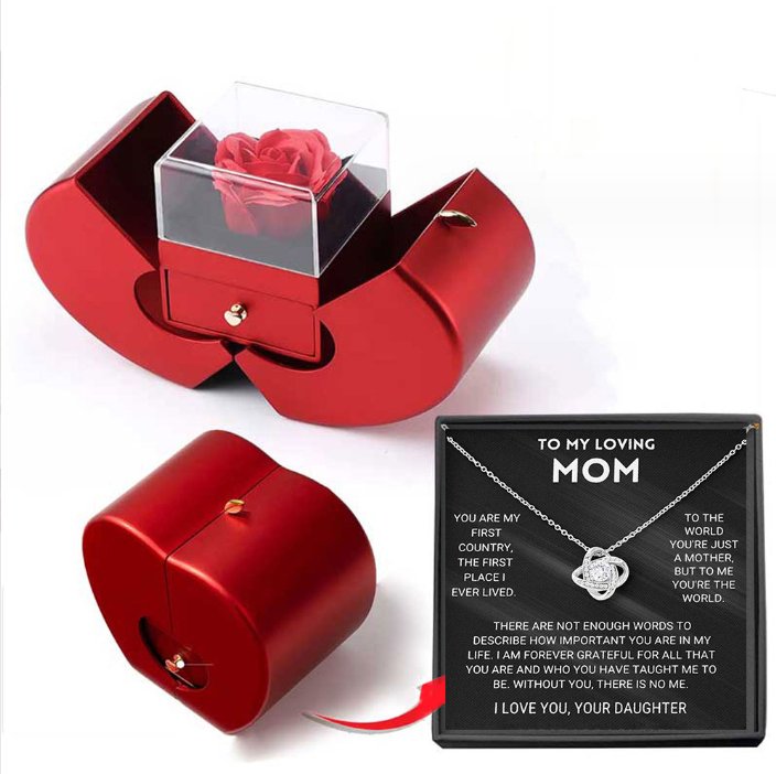 Fashion Jewelry Box Red Apple Christmas Gift Necklace Eternal Rose For Girl Mother's Day Valentine's Day Gifts With Artificial Flower Rose Flower Jewelry Box - NY GIftcraft