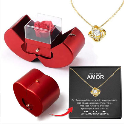 Fashion Jewelry Box Red Apple Christmas Gift Necklace Eternal Rose For Girl Mother's Day Valentine's Day Gifts With Artificial Flower Rose Flower Jewelry Box - NY GIftcraft