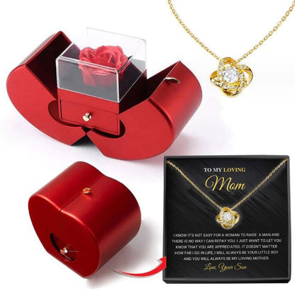 Fashion Jewelry Box Red Apple Christmas Gift Necklace Eternal Rose For Girl Mother's Day Valentine's Day Gifts With Artificial Flower Rose Flower Jewelry Box - NY GIftcraft