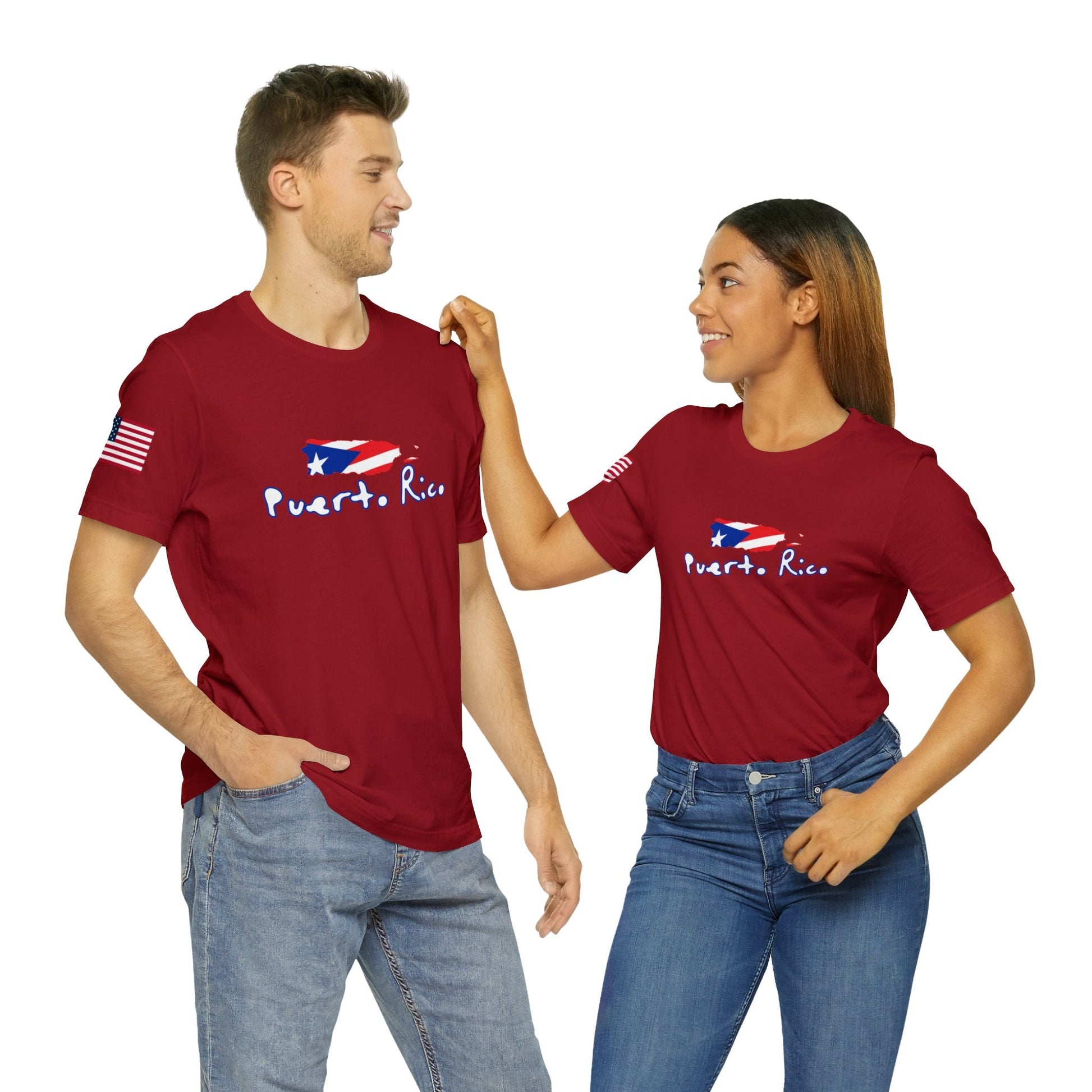 Puerto Rico, PR, Flag and Map, Thick Cotton T-shirt. Unisex - NY GIftcraft