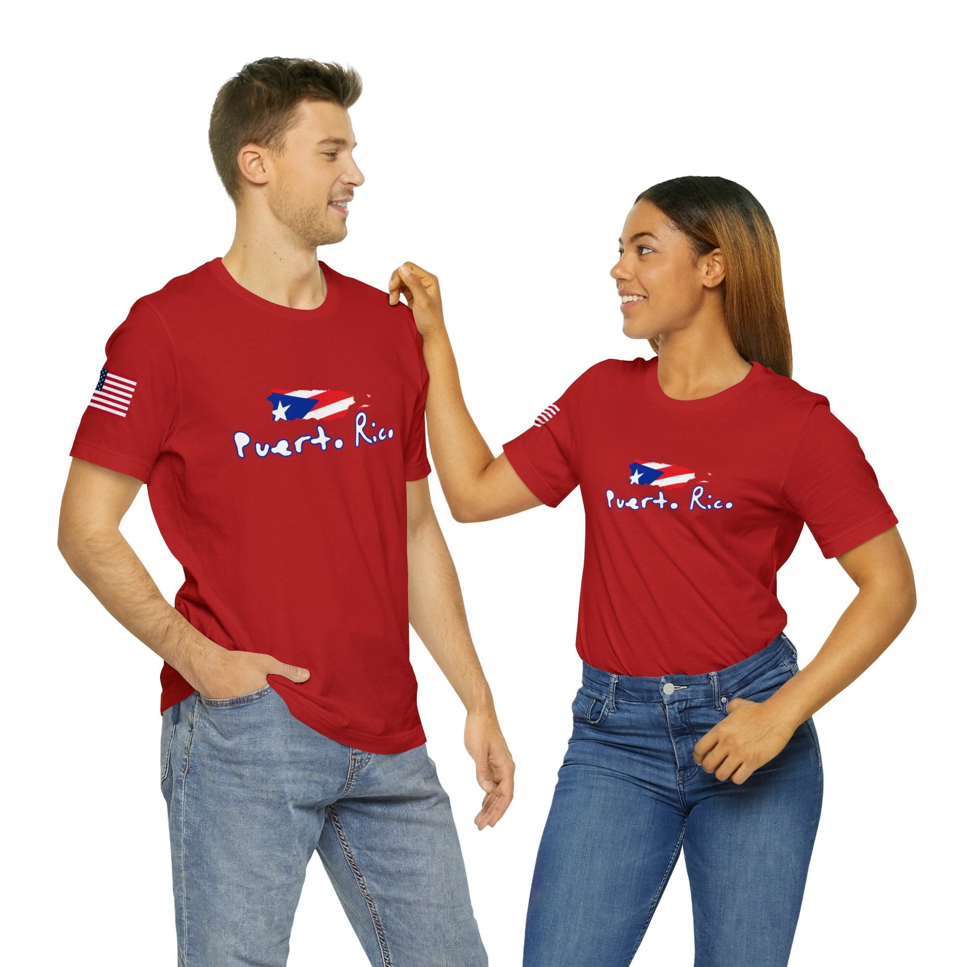 Puerto Rico, PR, Flag and Map, Thick Cotton T-shirt. Unisex - NY GIftcraft