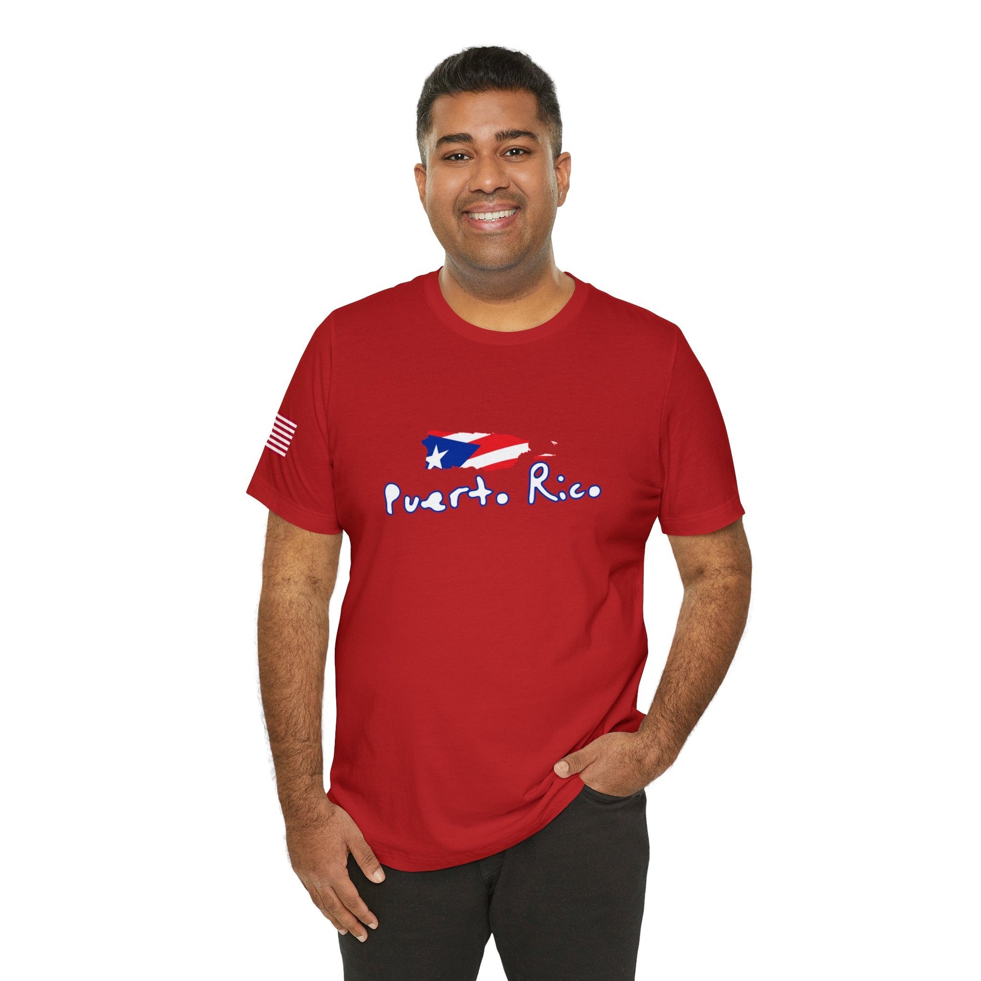 Puerto Rico, PR, Flag and Map, Thick Cotton T-shirt. Unisex - NY GIftcraft