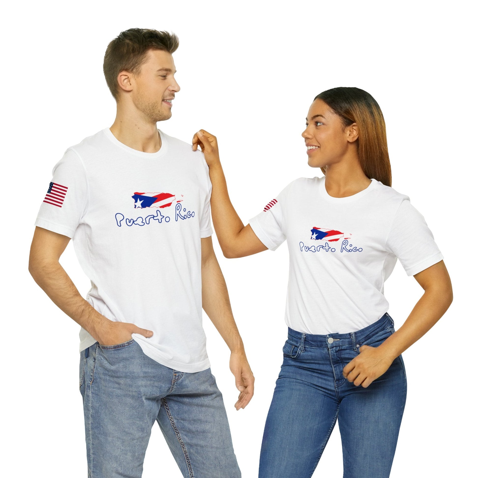 Puerto Rico, PR, Flag and Map, Thick Cotton T-shirt. Unisex - NY GIftcraft