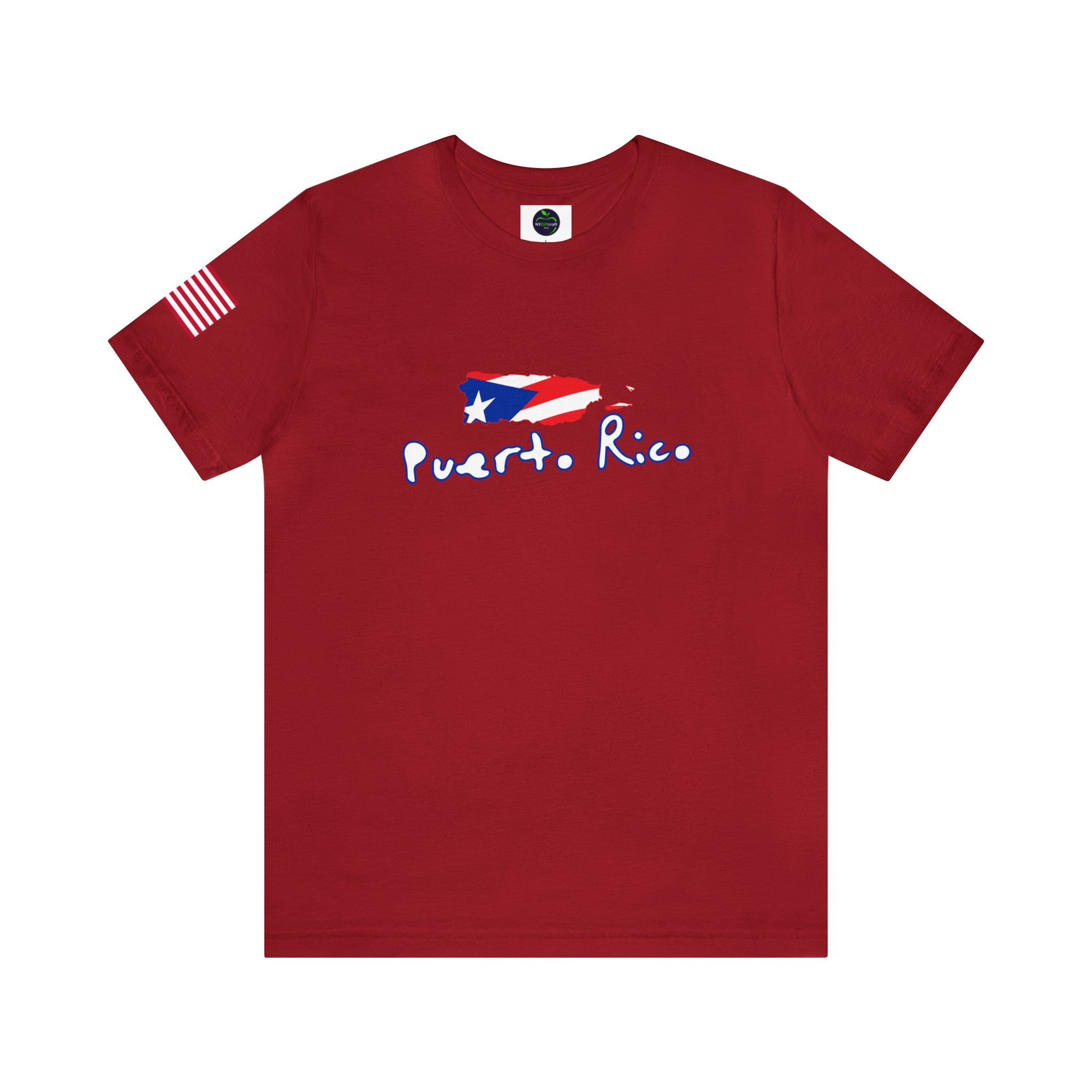 Puerto Rico Flag and Map Cotton T shirt. Unisex Canvas Red XS