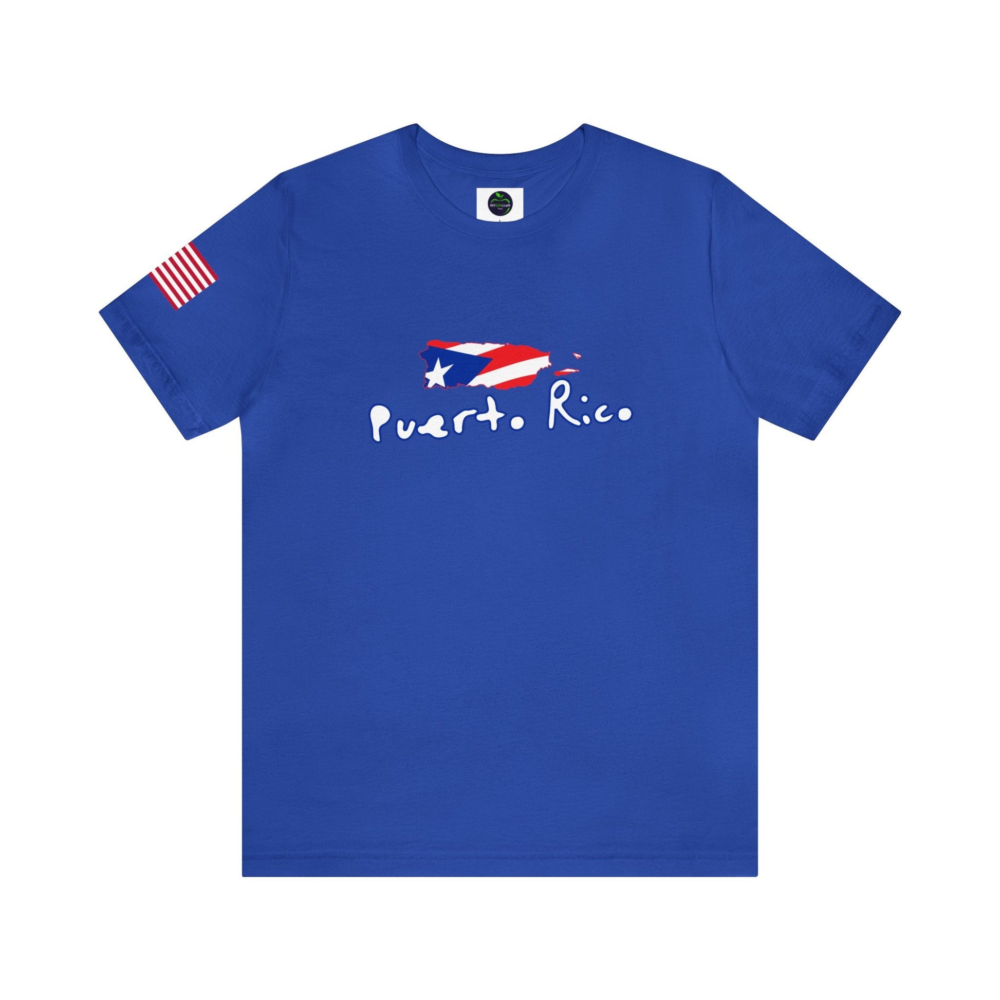 Puerto Rico, PR, Flag and Map, Thick Cotton T-shirt. Unisex - NY GIftcraft