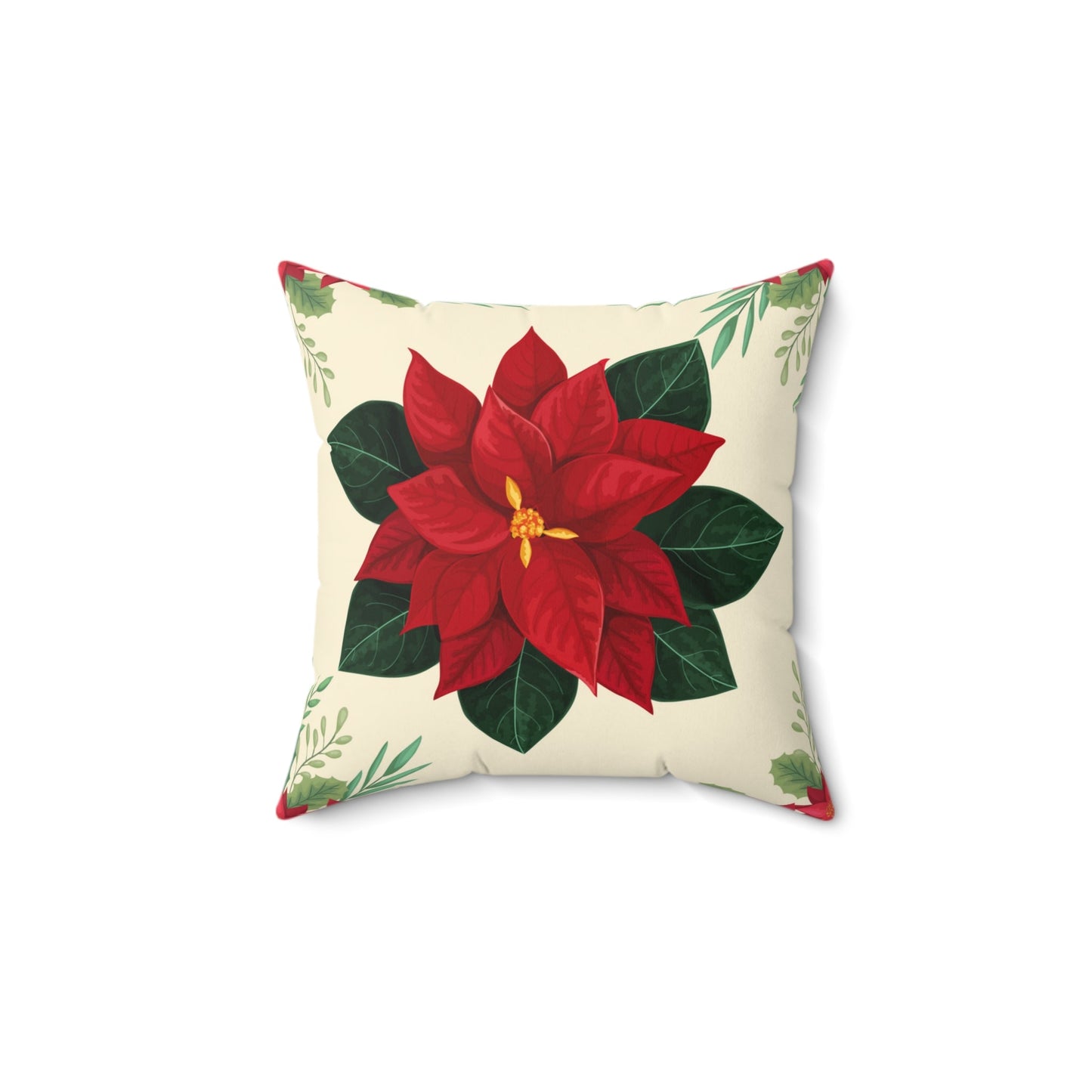 The Poinsettia flower, Decorative Square Indoor Christmas Pillow, Flor de Nochebuena, Christmas flower, 100% Polyester. - NY GIftcraft