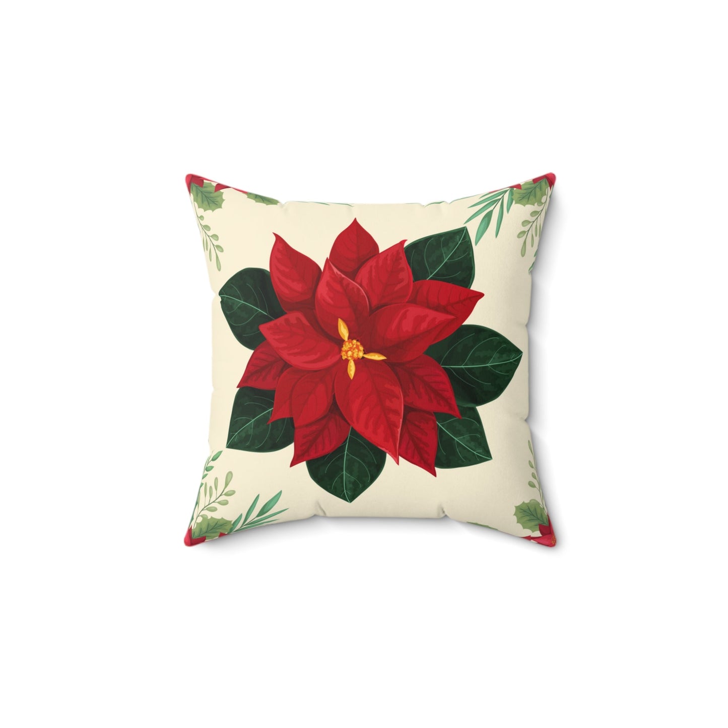 The Poinsettia flower, Decorative Square Indoor Christmas Pillow, Flor de Nochebuena, Christmas flower, 100% Polyester. - NY GIftcraft