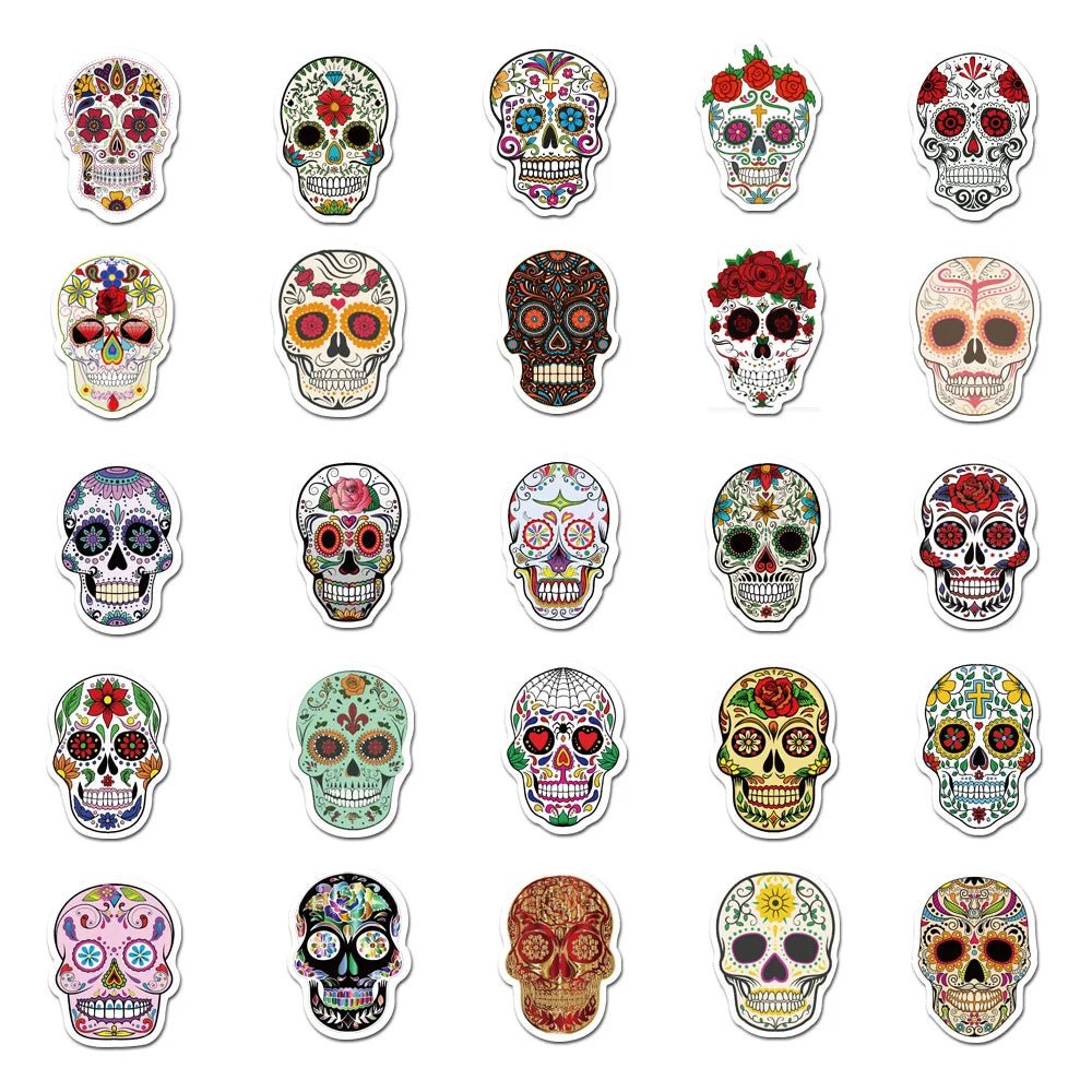 Waterproof Mexico Day of the Dead Party Stickers 50Pcs - NY GIftcraft