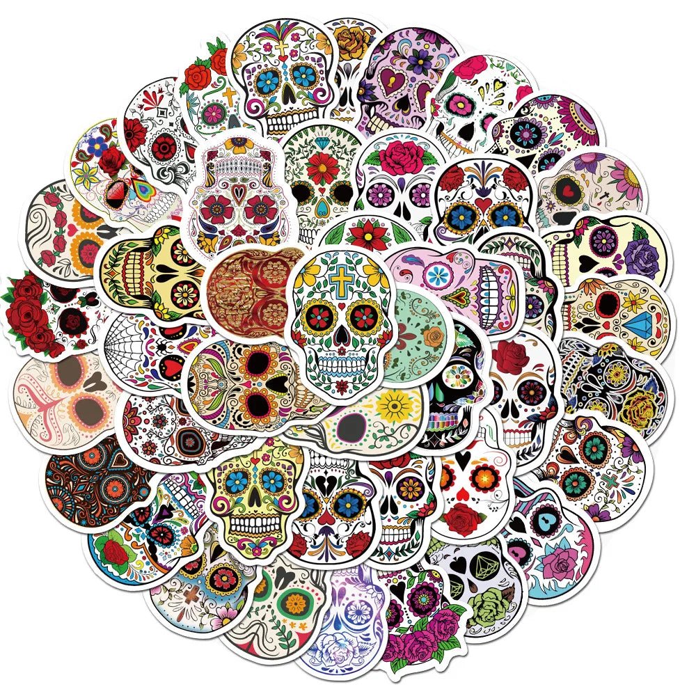 Waterproof Mexico Day of the Dead Party Stickers 50Pcs - NY GIftcraft