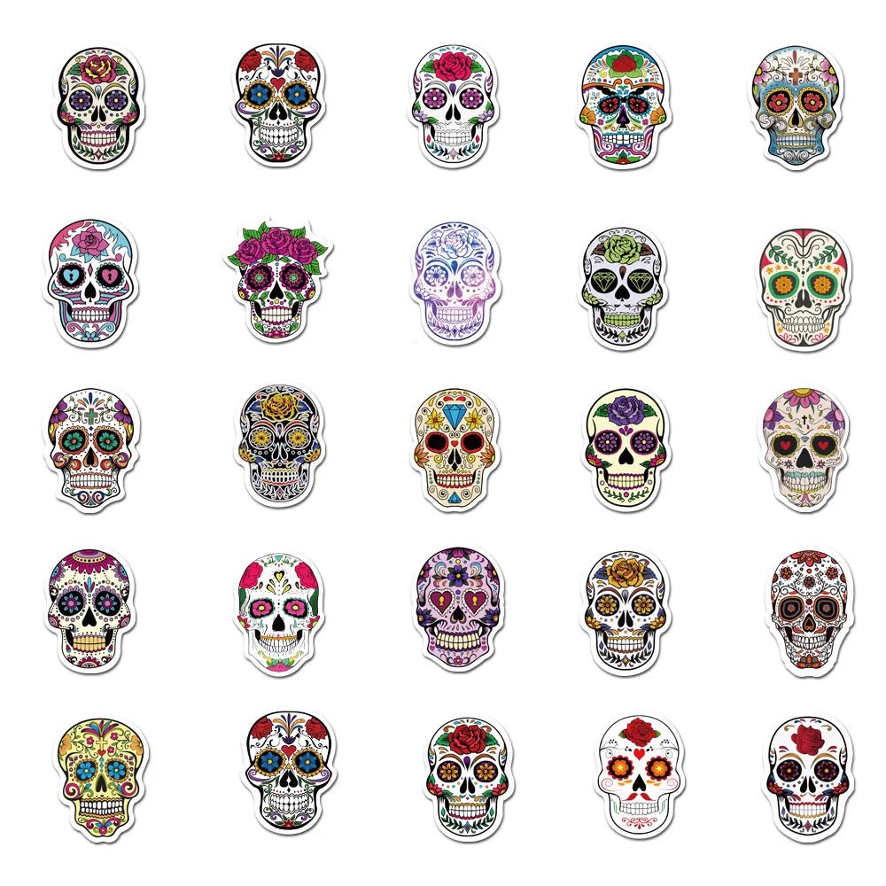 Waterproof Mexico Day of the Dead Party Stickers 50Pcs - NY GIftcraft